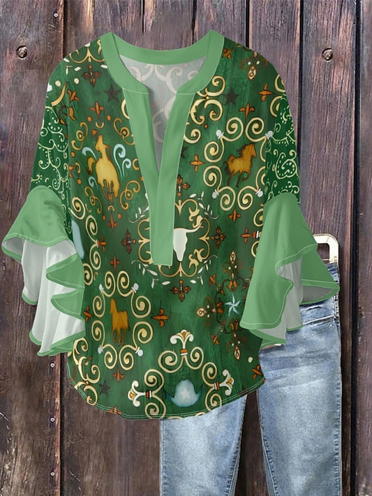 Women's Blouse Ruffle Print Floral Stylish Modern 3/4
