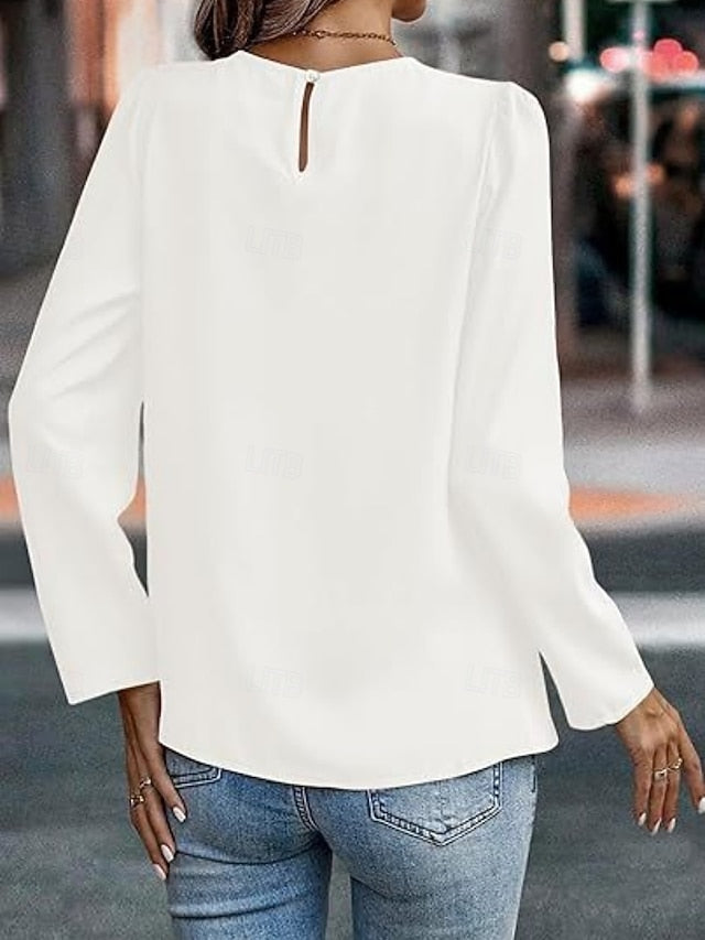 Women's Popover Shirt Casual Shirt Blouse Ruched Solid