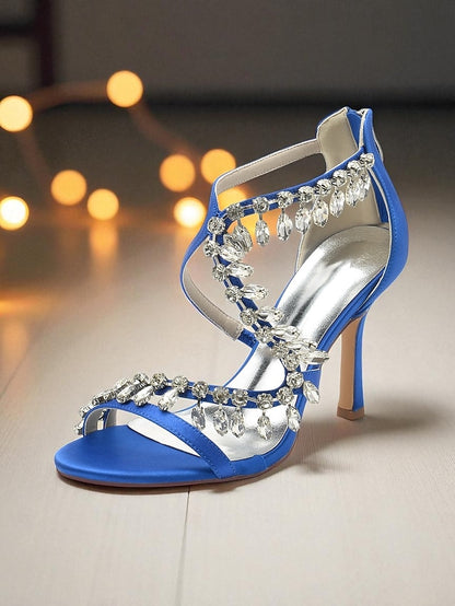 Sandals with Rhinestone White Strappy High Heel Women's