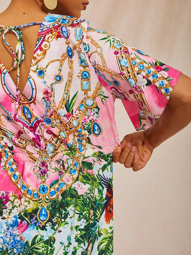 Vacation Jungle Print Straight Satin Mini Dress