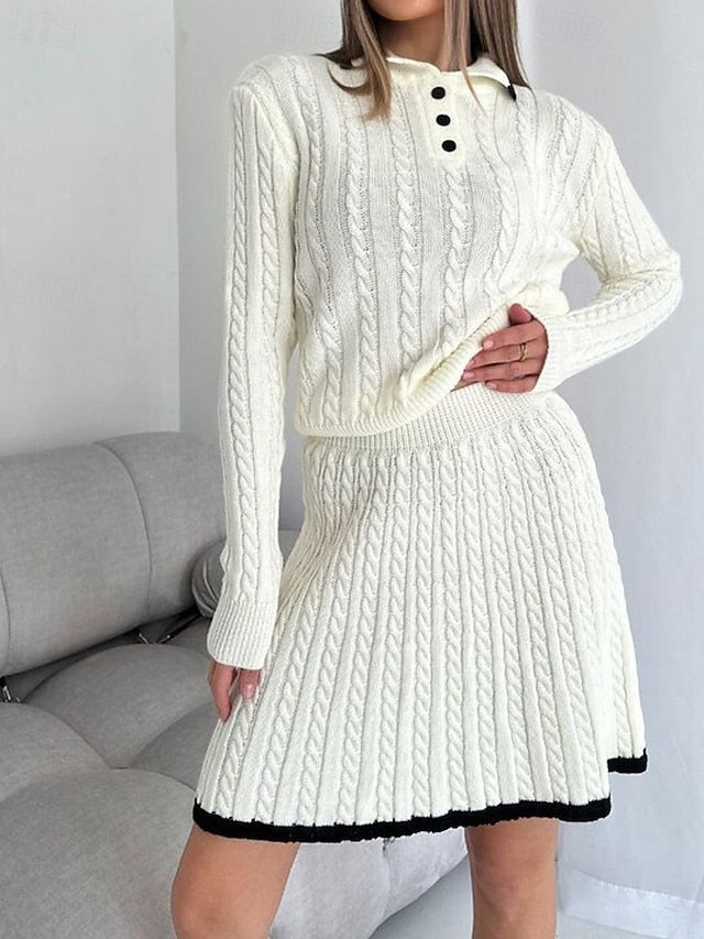 Women's Blouse Sweater Skirt Sets Long Sleeve Shirt Collar