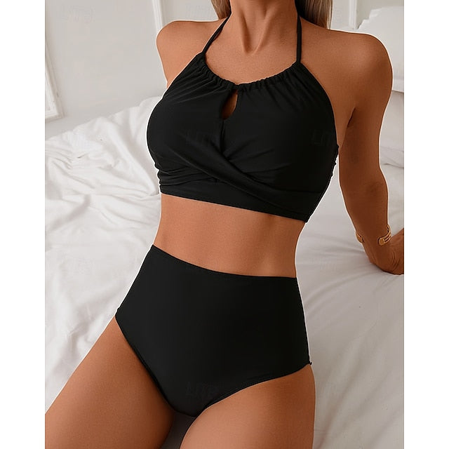 Women's Halter Bikini Top Bathing Suit 2 Pieces Solid
