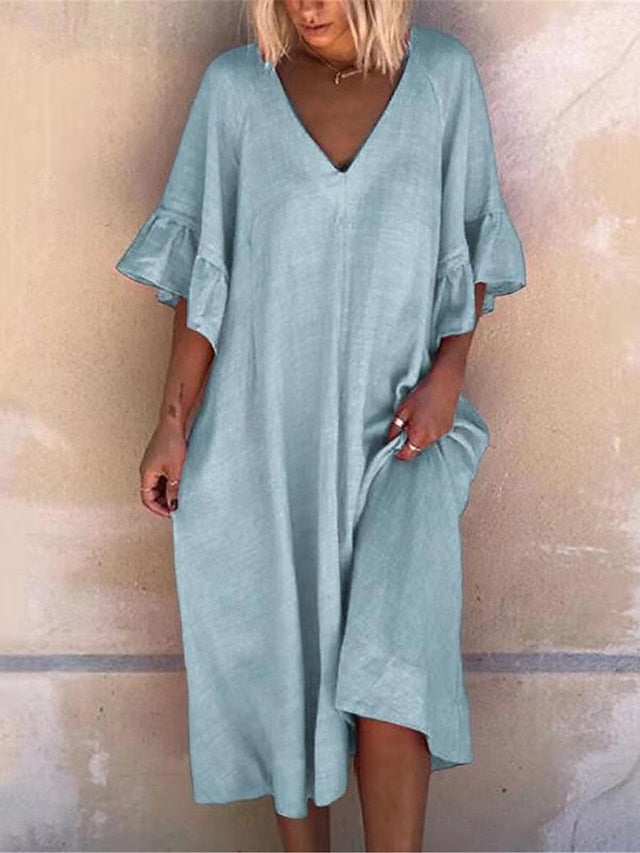 Women's Blue Pink Navy Blue Summer Spring Midi Dress Cotton
