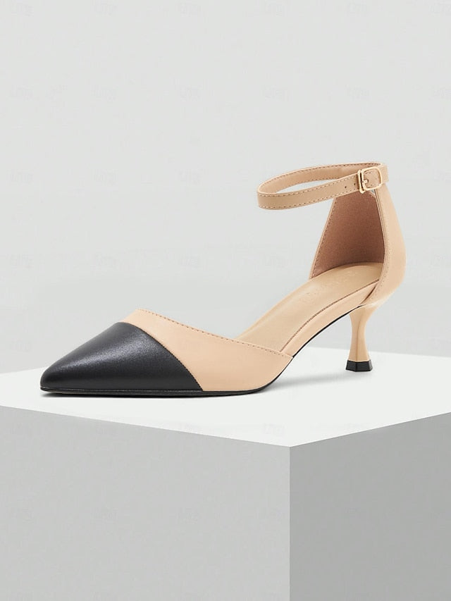 Heel Stylish Kitten Two-Tone Women's Toe Pointed Ankle