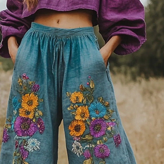 Women's Wide Leg Pants Trousers Palazzo Pants Vintage Boho