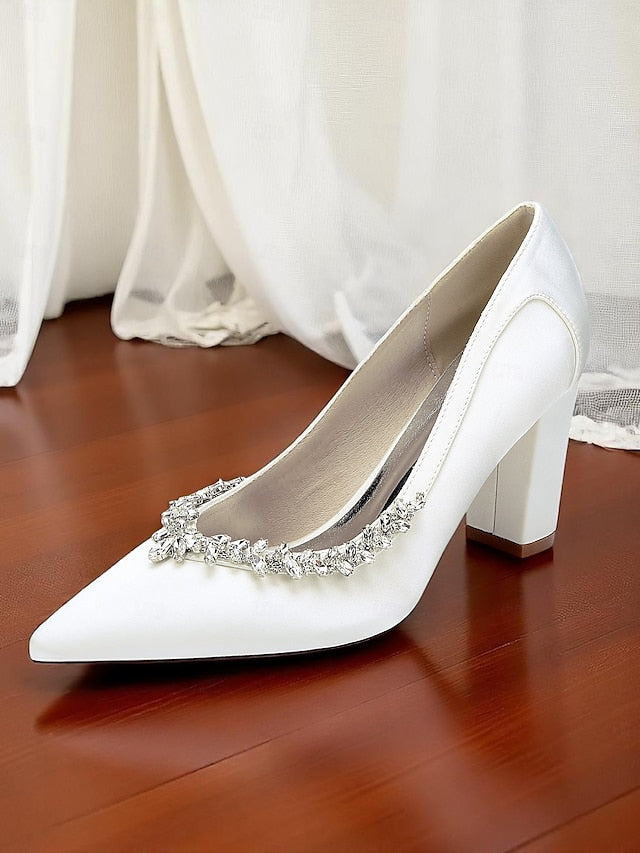 Pumps Block Pink Heel Wedding Women's Satin