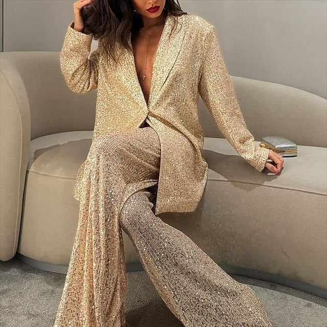 Women's Pants Sets Bolero Top Blazer Suits Long Sleeve V