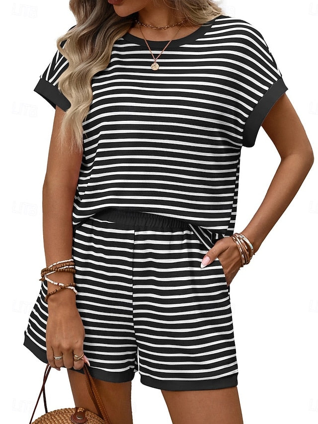 Women's Two Piece Sets Shorts Sets Short Sleeve Crew Neck