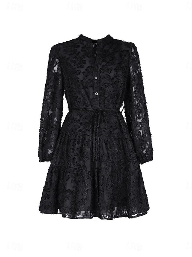 Women's Lace Dress Mini Dress Belted Formal Stand Collar