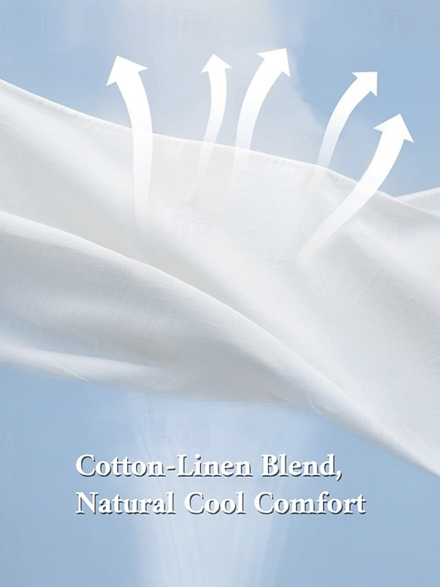 Women's Shirt Blouse Faux Cotton Linen Buttons Solid Color