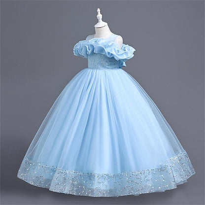 Girl Party Solid Dress Color Flower Girls' 3D