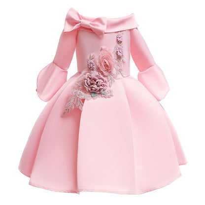 Floral Length Dress Party 3/4 Girls' Sleeve Formal Kids