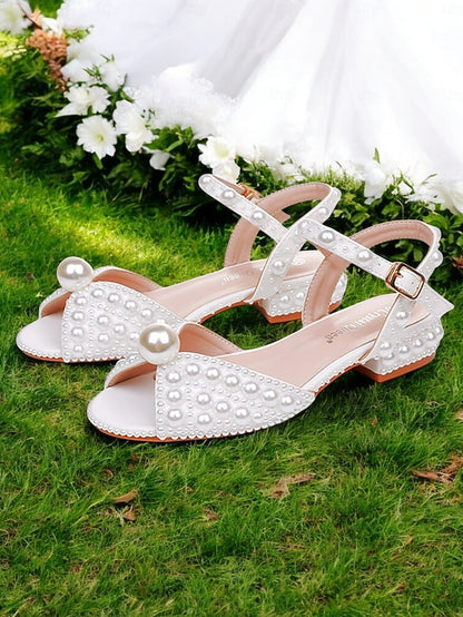 Low White Heel – Pearl-Embellished Sandals Women's