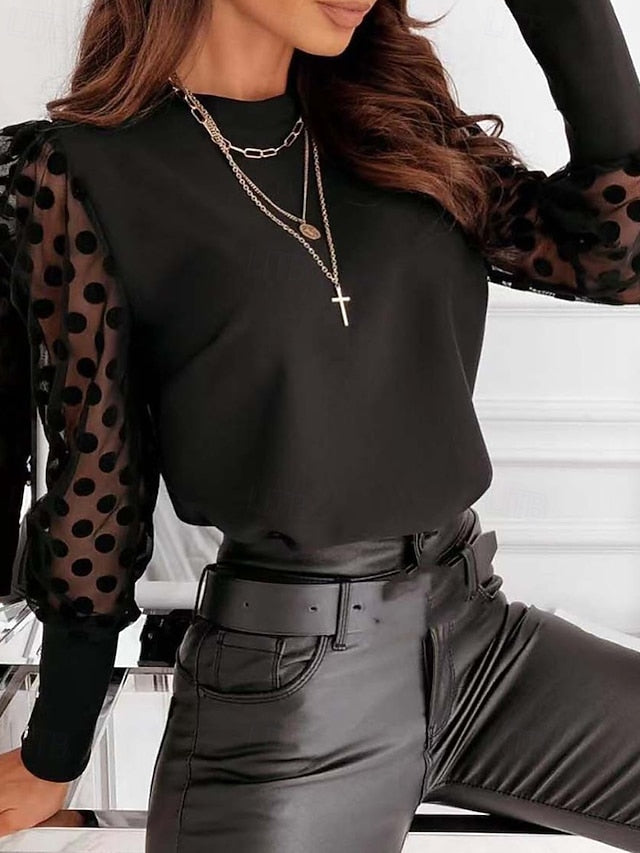 Women's Blouse Patchwork Mesh Polka Dot Active Stylish Long