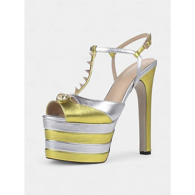 Women's Heels Silver Edgy Metallic High Platform and - Gold