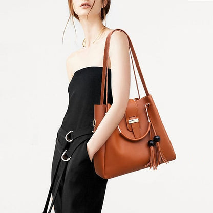 Leather Women's Set Tote 3-Piece Pink Faux - Handbag