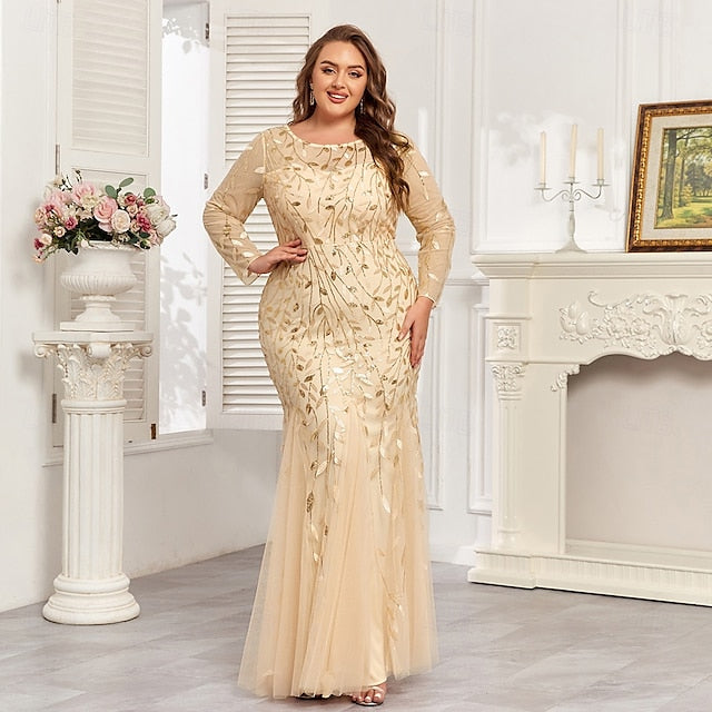 Mermaid Trumpet Floor Length Evening Gown Sparkle Plus Size