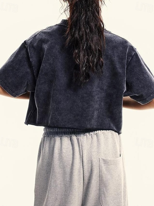 Women's Tee 100% Cotton Vintage Washed Tops Vintage Washed
