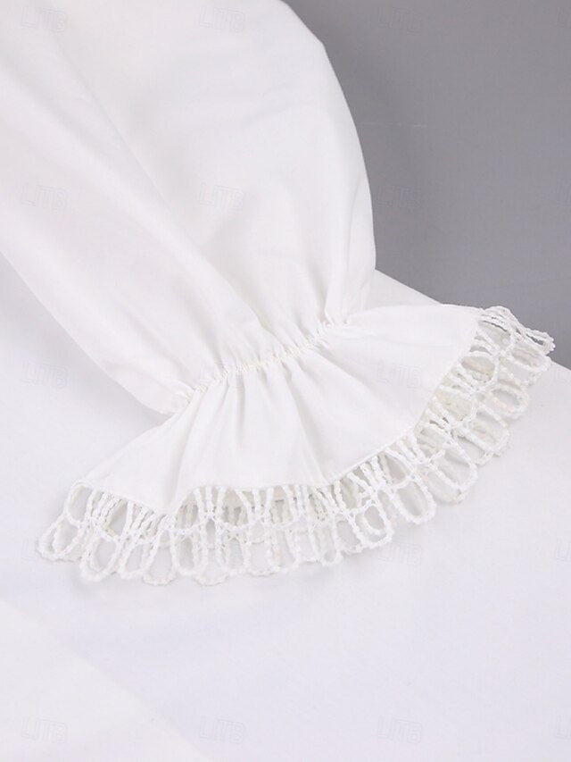 Women's Casual Shirt Button Up Shirt Blouse Ruffle Solid