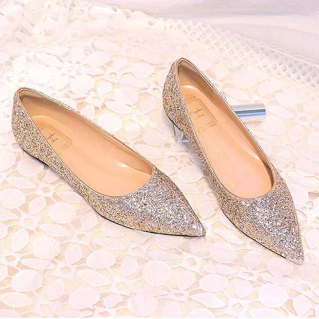 Shoes Pink – Glitter Flat Pointed Toe Comfortable Women's