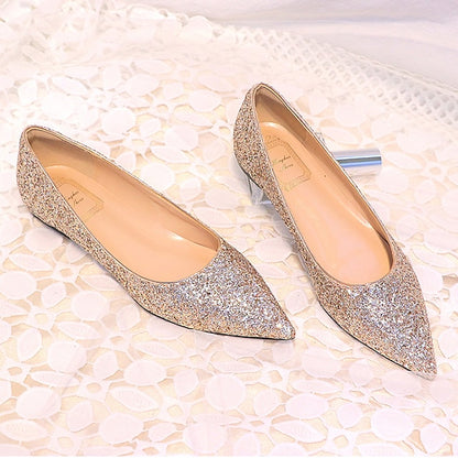 Shoes Pink – Glitter Flat Pointed Toe Comfortable Women's