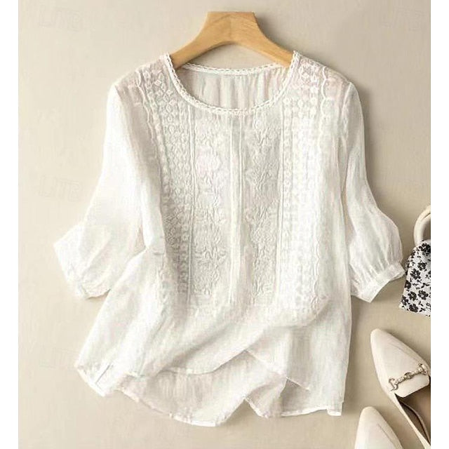 Women's Shirt Blouse Long Cotton Top White Cotton Top