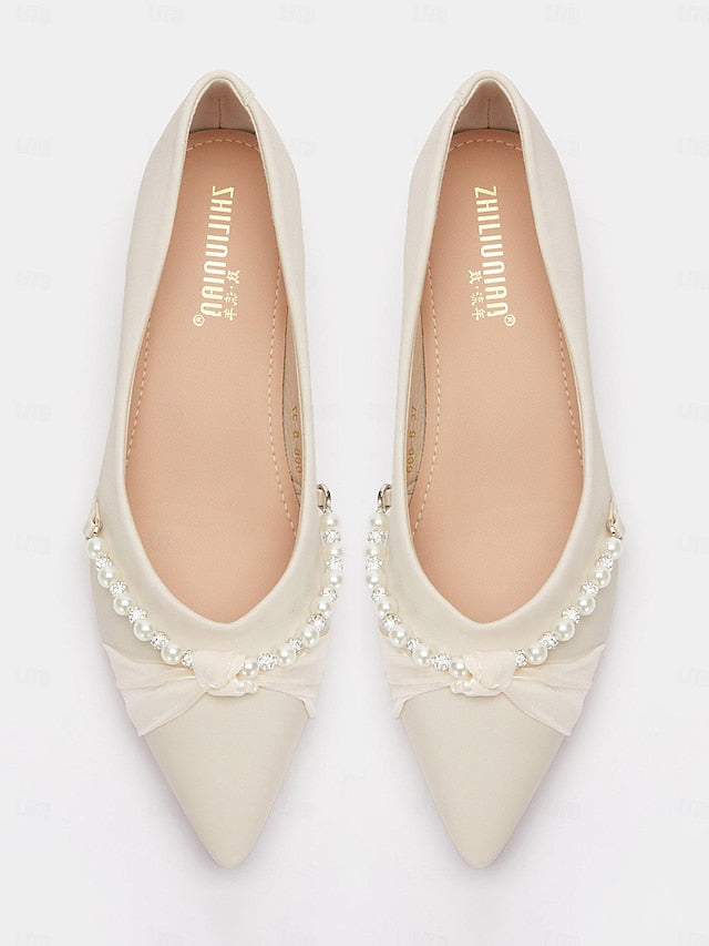 Pearl - Embellished Flats Women's Heel Pointed Elegant Low