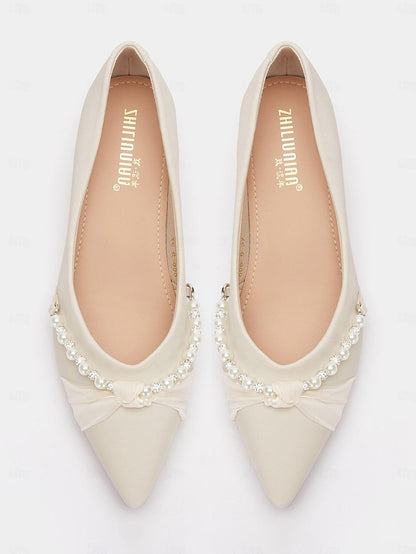Pearl - Embellished Flats Women's Heel Pointed Elegant Low