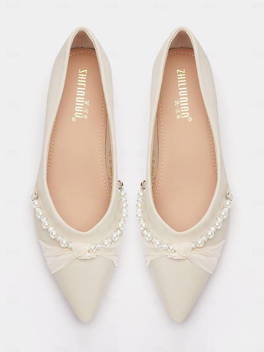 Pearl - Embellished Flats Women's Heel Pointed Elegant Low