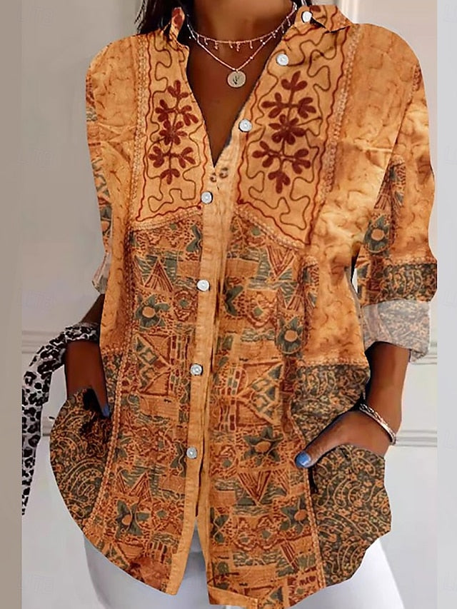 Women's Shirt Linen Like Breathable Lightweight Button Down