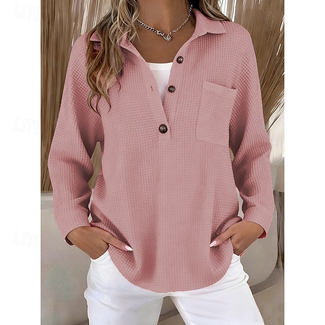 Women's Pullover Sweatshirt Plain Casual Long Sleeve Lapel