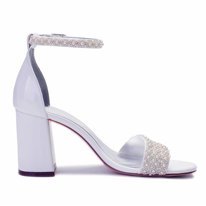 Strap Ivory Women's White Embellished Pearl Ankle Block