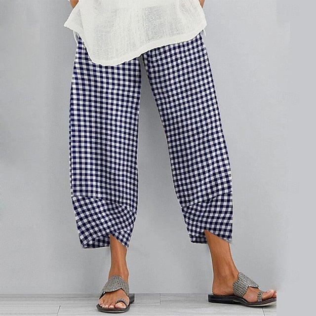Women's Pants Trousers Casual Daily Ankle-Length Plaid Side