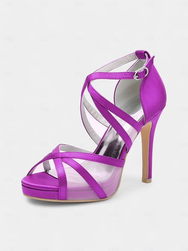 with Straps Satin White Sandals - Perfect Cross Bridal High Heel