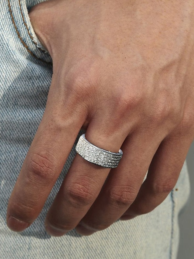 Men's Rhinestone Wide with Band Rings Pave Full