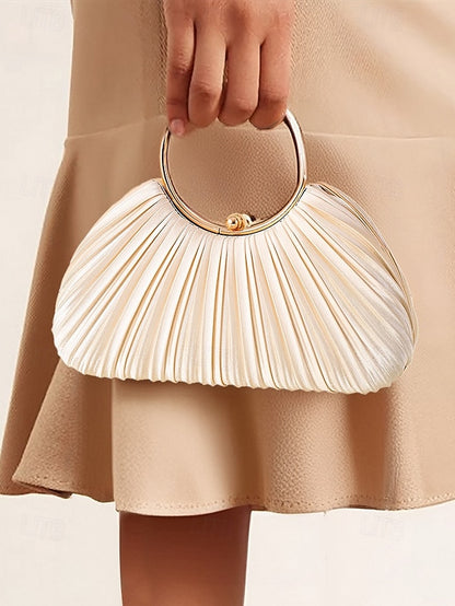 Gold Clutch Velvet Handle with Pleated - Elegant Ring Green