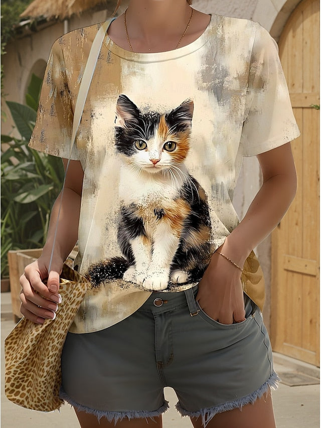 Women's T Shirt Graphic Animal Cat Stylish Classic Modern