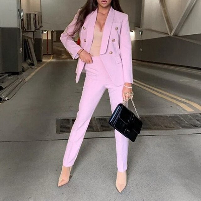 Women's Pants Sets Blazer Suits Long Sleeve Shirt Collar