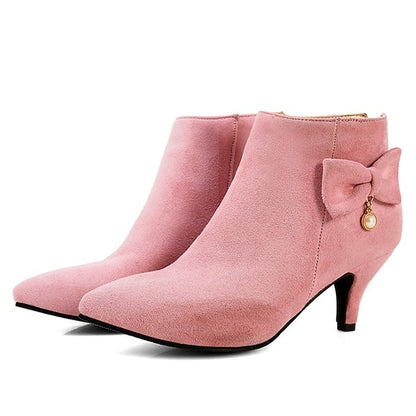 and Bow Boots Women's Pearl Pink Charm Ankle with Suede