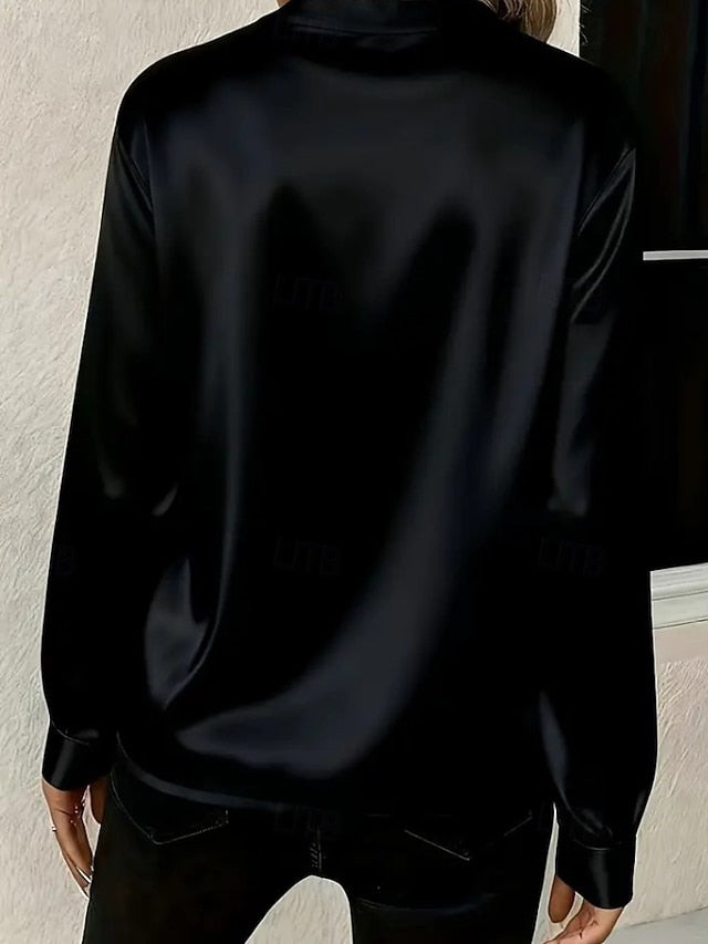 Women's Shirt Elegant Satin Top Blouse Plain Stylish Long
