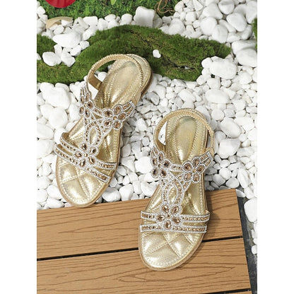 Boho Silver – Rhinestone Sandals Flat T-Strap Women's