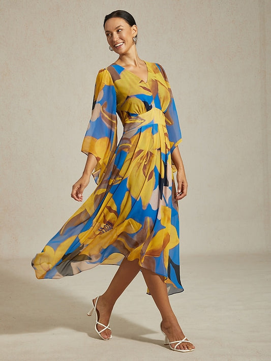 Women's Maxi Dress Chiffon Abstract Floral Print Sheer