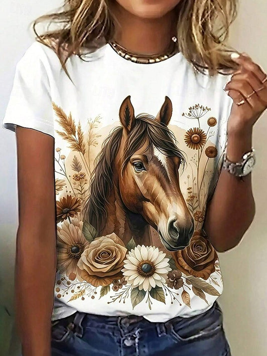 Women's T Shirt Print Graphic Horse Casual Short Sleeve