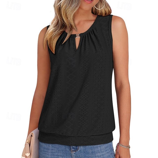 Women's Tank Top Sleeveless Shirt Tee Top Eyelet Solid
