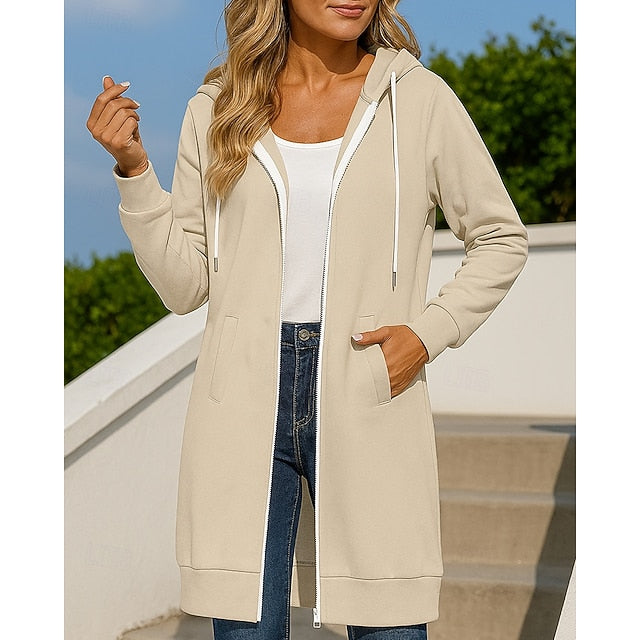 Women's Zip Up Sweatshirt Long Hooded Sweatshirt Drawstring