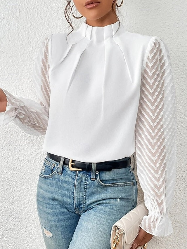 Women's Shirt Blouse Patchwork Plain Modern Casual Long