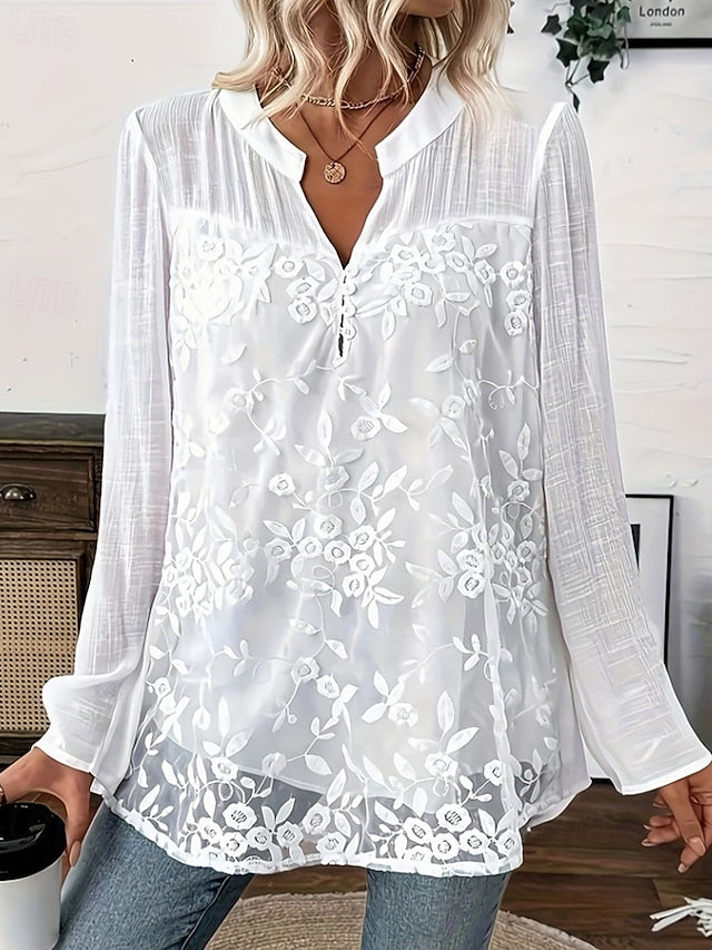 Women's Shirt Lace Solid Color Elegant Stylish Basic Long