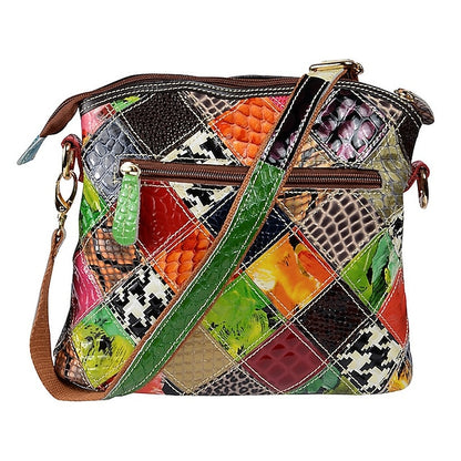 Women's Leather Shoulder Bohemian Colorful Patchwork - Bag