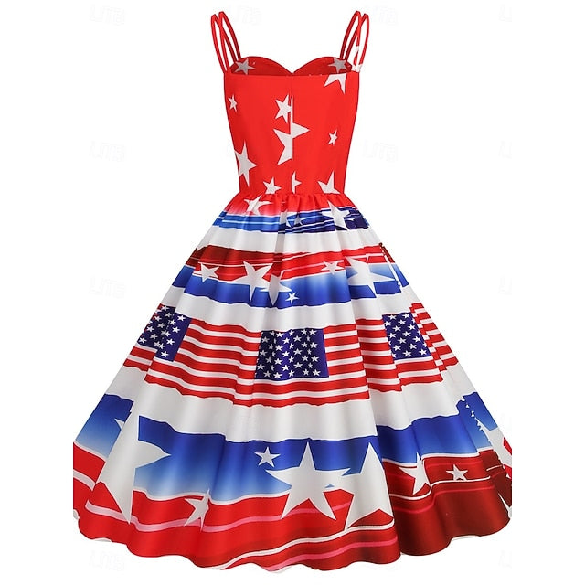 Women's Patriotic  Mini Dress A Line Dress Slip Dress Off