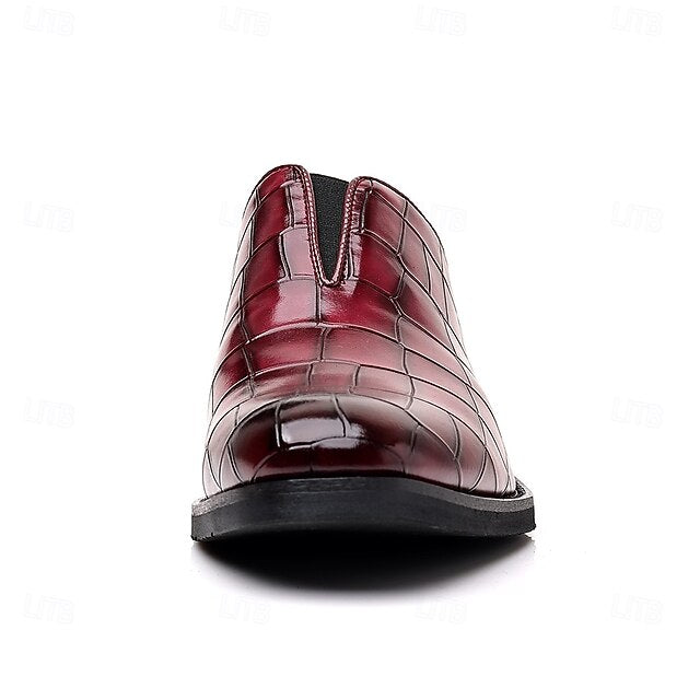 Burgundy Men's Shoes Slip-On Crocodile – Pattern